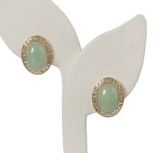 14K 14KT 585 Yellow Gold Jade Stud Earrings